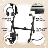 Alpha Heavy Duty Adjustable Piano Stand with Lockable Wheels Z-Stand Black - 45-Degree Angle
