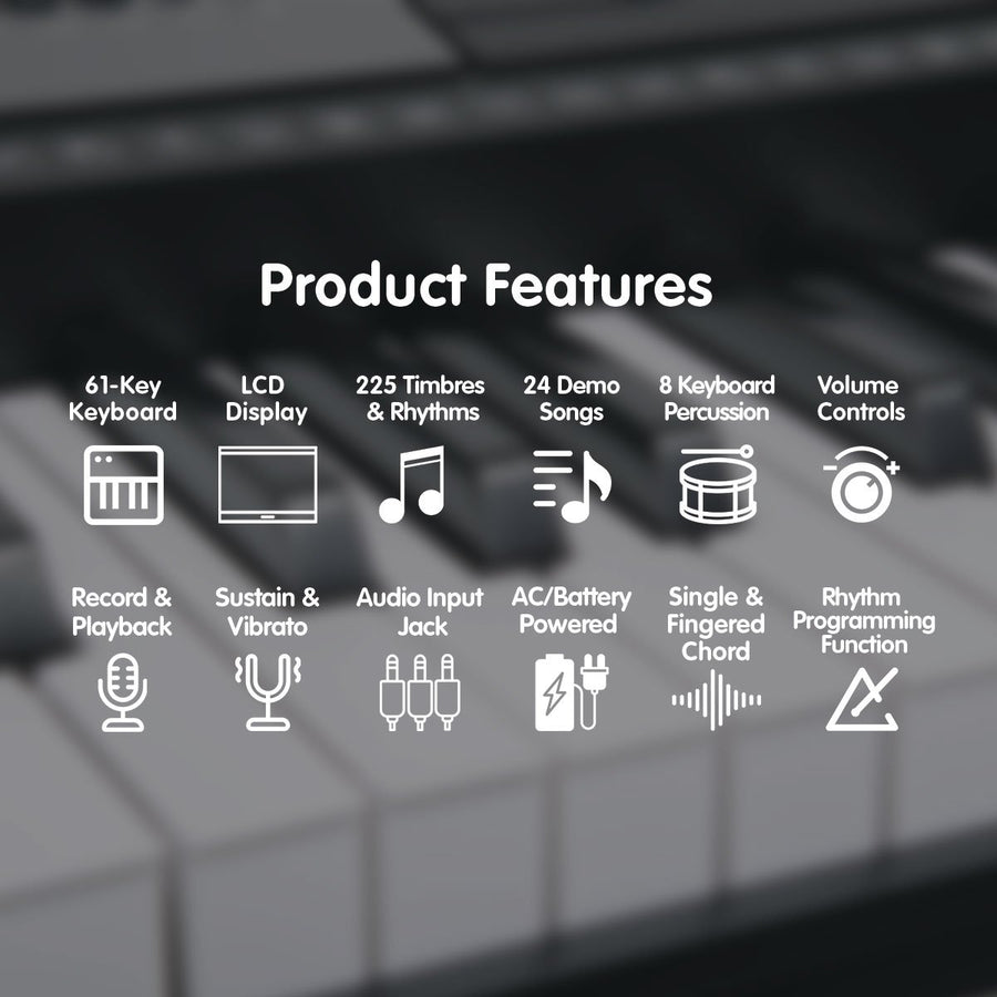 Karrera 61-Keys Electronic Keyboard Piano with Stand - Black