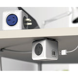 Allocacoc PowerCube Extended USB Powerboard 4-Outlets 2 USB Ports Grey-White 1.5m - Front View