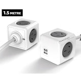 Allocacoc PowerCube Extended USB Powerboard 4-Outlets 2 USB Ports Grey-White 1.5m - Side View