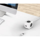 Allocacoc PowerCube Extended USB Powerboard 4-Outlets 2 USB Ports Grey-White 1.5m - Top-Down View