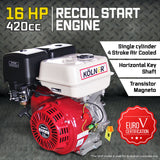 Kolner 16hp 25.4mm Horizontal Key Shaft Q Type Petrol Engine - Recoil Start - Low Angle