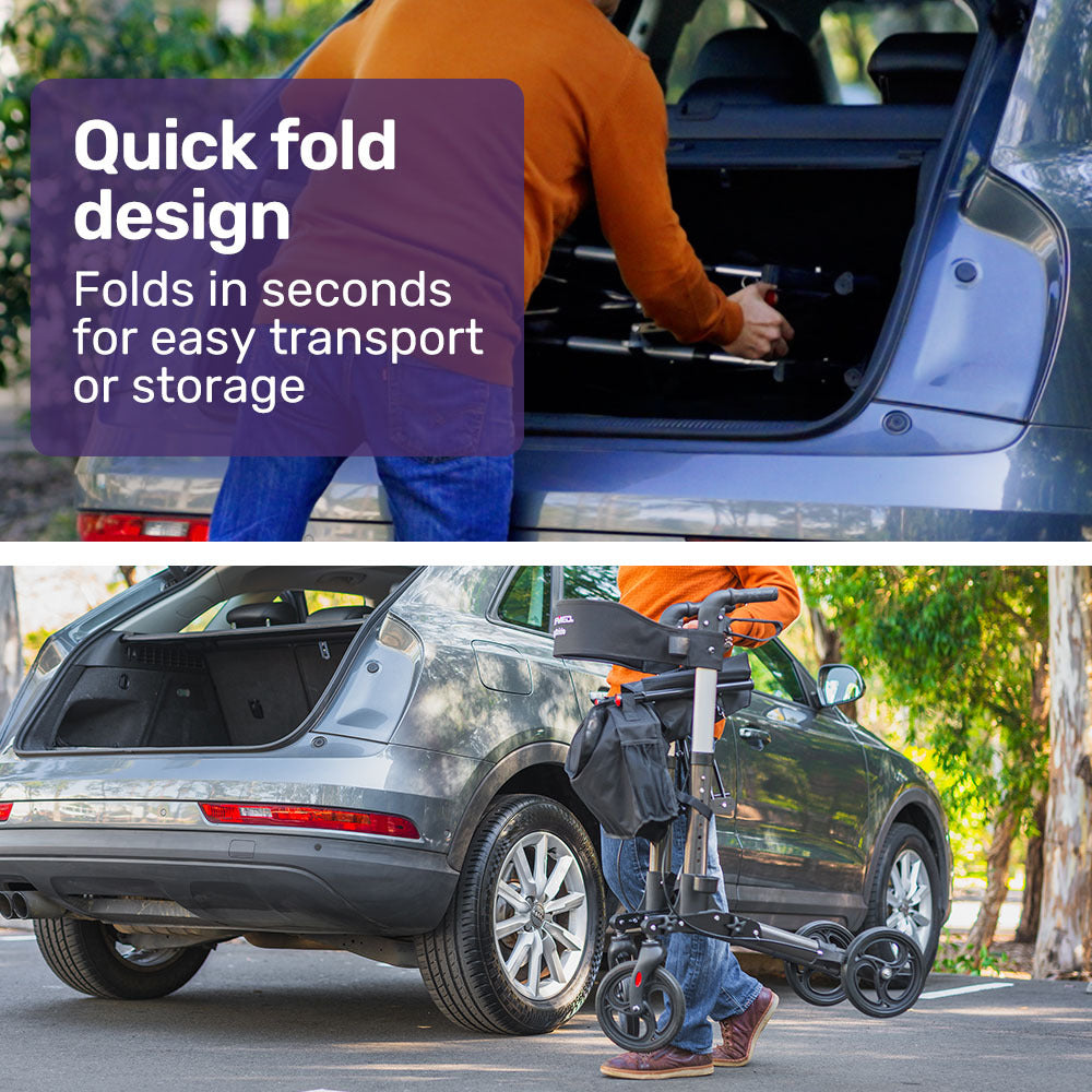 EQUIPMED EasyStride Quick-Fold Aluminium Rollator - Titanium