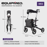 EQUIPMED EasyStride Quick-Fold Aluminium Rollator - Titanium - Rear View