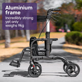 EQUIPMED SmartRoller 2-in-1 Aluminium Rollator and Transit Wheelchair - Titanium - Front View