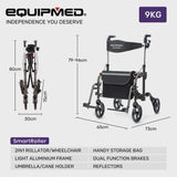 EQUIPMED SmartRoller 2-in-1 Aluminium Rollator and Transit Wheelchair - Titanium - Rear View