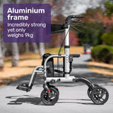 EQUIPMED SmartRoller 2-in-1 Aluminium Rollator and Transit Wheelchair - Silver - Front View
