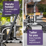 EQUIPMED SmartRoller 2-in-1 Aluminium Rollator and Transit Wheelchair - Silver - Extra Image
