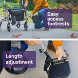 EQUIPMED SmartRoller 2-in-1 Aluminium Rollator and Transit Wheelchair - Silver - Low Angle