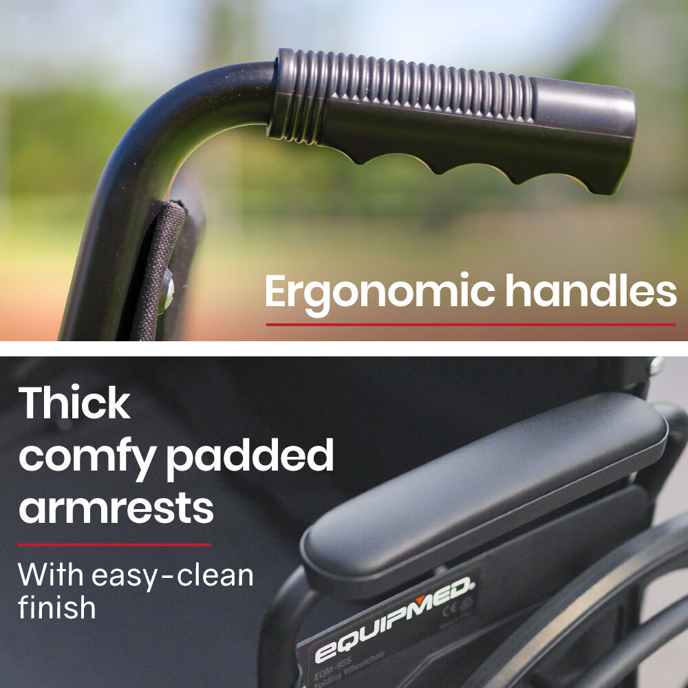 EQUIPMED Cruiseline 24' 136kg Capacity Retractable Armrests Folding Wheelchair - Black