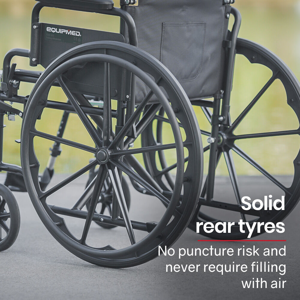 EQUIPMED Cruiseline 24' 136kg Capacity Retractable Armrests Folding Wheelchair - Black