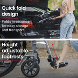 EQUIPMED Cruiseline 24' 136kg Capacity Retractable Armrests Folding Wheelchair - Grey - Extra Image