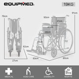 EQUIPMED Cruiseline 24' 136kg Capacity Retractable Armrests Folding Wheelchair - Grey - Rear View