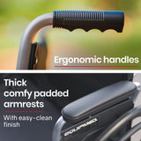 EQUIPMED Cruiseline 24' 136kg Capacity Retractable Armrests Folding Wheelchair - Grey - 45-Degree Angle