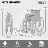 EQUIPMED 24 Inch Folding Wheelchair with Park Brakes, 136kg Capacity, Retractable Armrests, Blue - Rear View