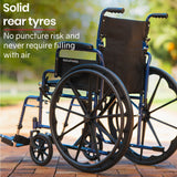 EQUIPMED 24 Inch Folding Wheelchair with Park Brakes, 136kg Capacity, Retractable Armrests, Blue - Low Angle