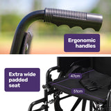 EQUIPMED Comfortline 24' 136kg Capacity XL-Wide Quick-Folding Wheelchair - Black - Top-Down View