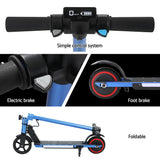 Electric Scooter 130W 16KM/H LED Light Folding Portable Riding Commuter Blue - Close-Up Angle