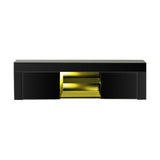 Oikiture TV Stand Cabinet Entertainment Unit RGB LED Gloss 130cm Black - Rear View