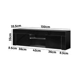 Oikiture TV Stand Cabinet Entertainment Unit RGB LED Gloss 130cm Black - Close-Up Angle
