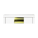 Oikiture TV Stand Cabinet Entertainment Unit RGB LED Gloss 130cm White - Side View
