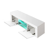Oikiture TV Stand Cabinet Entertainment Unit RGB LED Gloss 130cm White - 45-Degree Angle