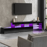 Oikiture TV Stand Cabinet Entertainment Unit RGB LED Gloss Black 220cm
