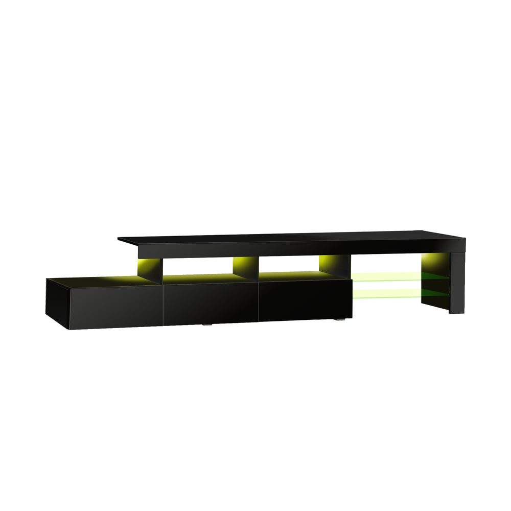 Oikiture TV Stand Cabinet Entertainment Unit RGB LED Gloss Black 220cm