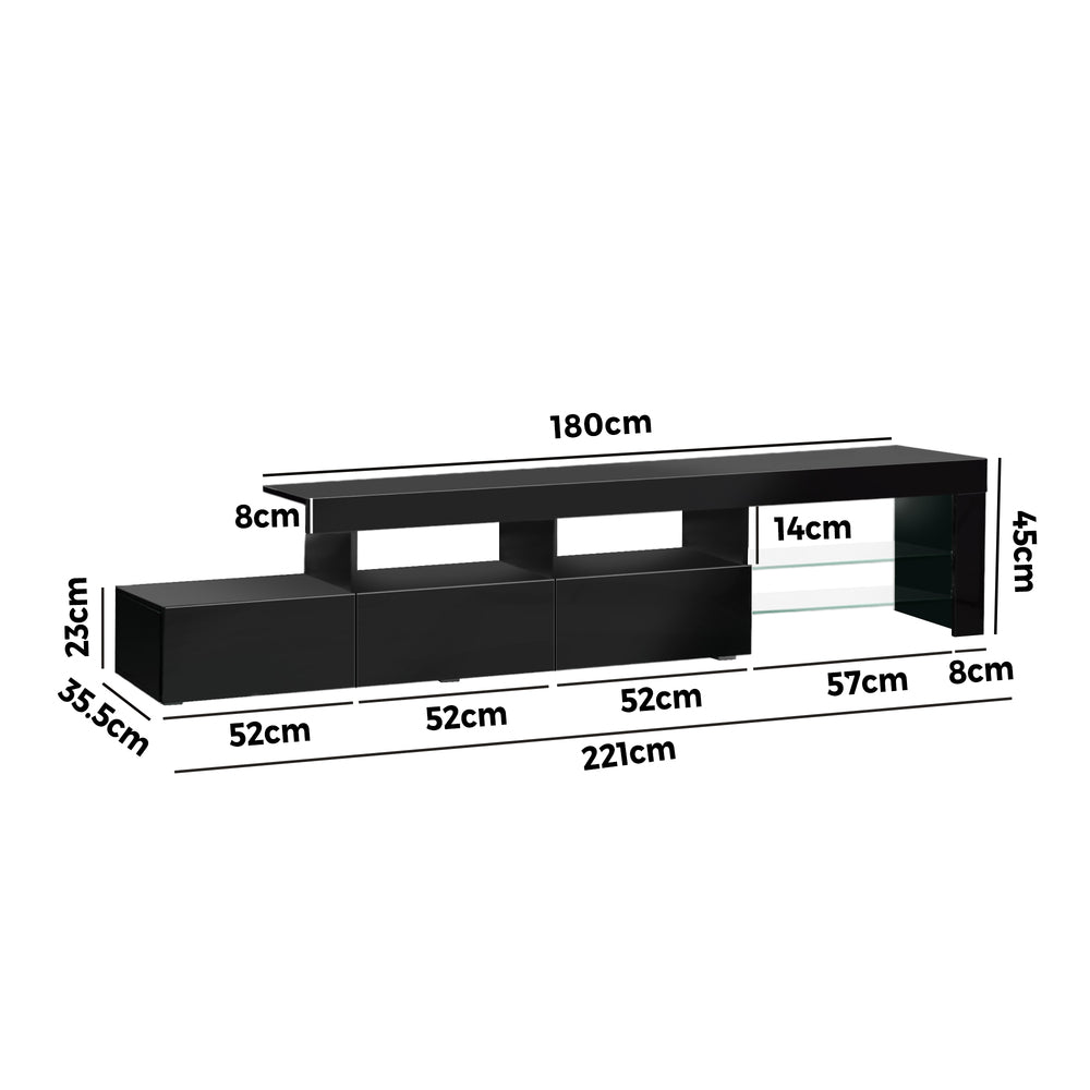 Oikiture TV Stand Cabinet Entertainment Unit RGB LED Gloss Black 220cm