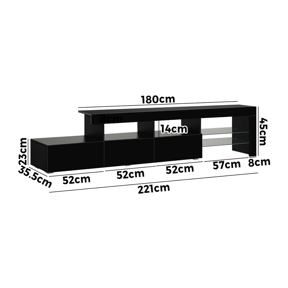 Oikiture TV Stand Cabinet Entertainment Unit RGB LED Gloss Black 220cm