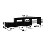 Oikiture TV Stand Cabinet Entertainment Unit RGB LED Gloss Black 220cm - Side View