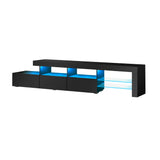 Oikiture TV Stand Cabinet Entertainment Unit RGB LED Gloss Black 220cm - Front View