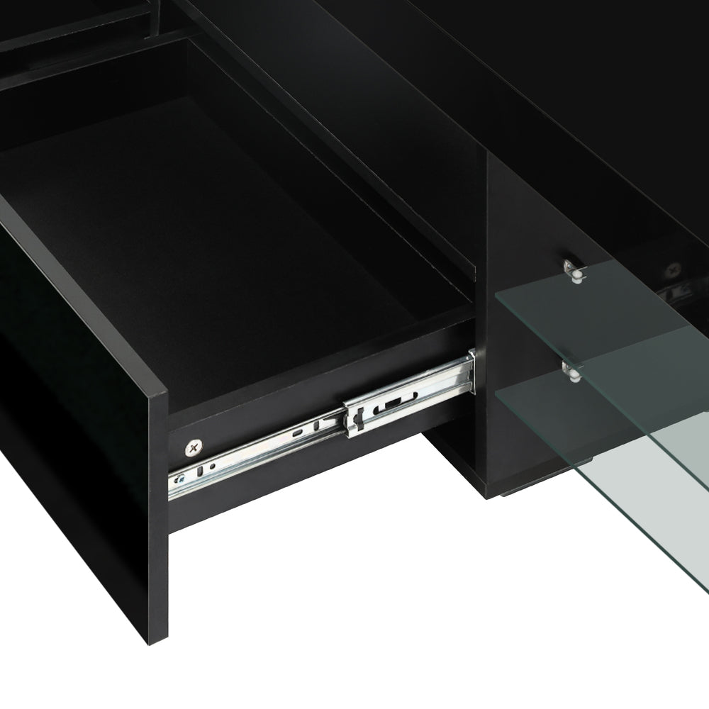 Oikiture TV Stand Cabinet Entertainment Unit RGB LED Gloss Black 220cm