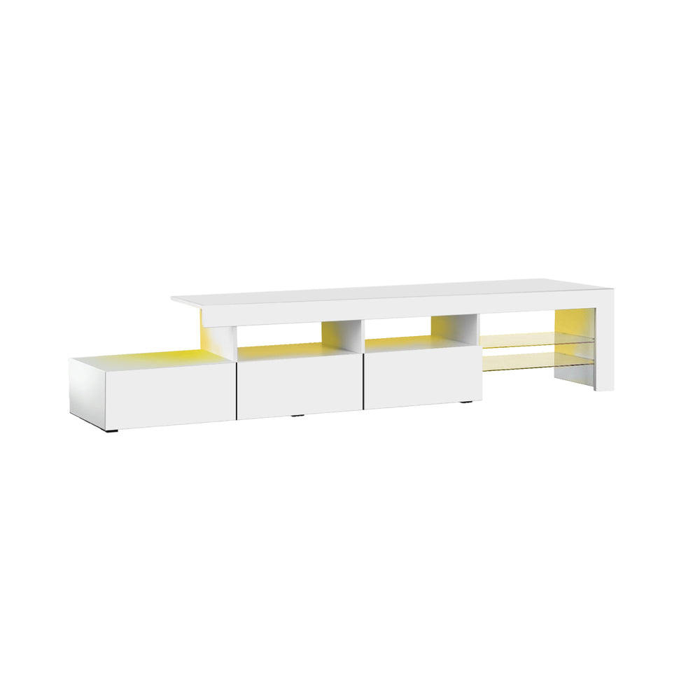 Oikiture TV Stand Cabinet Entertainment Unit RGB LED Gloss White 220cm