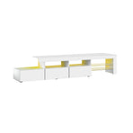 Oikiture TV Stand Cabinet Entertainment Unit RGB LED Gloss White 220cm