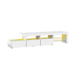 Oikiture TV Stand Cabinet Entertainment Unit RGB LED Gloss White 220cm