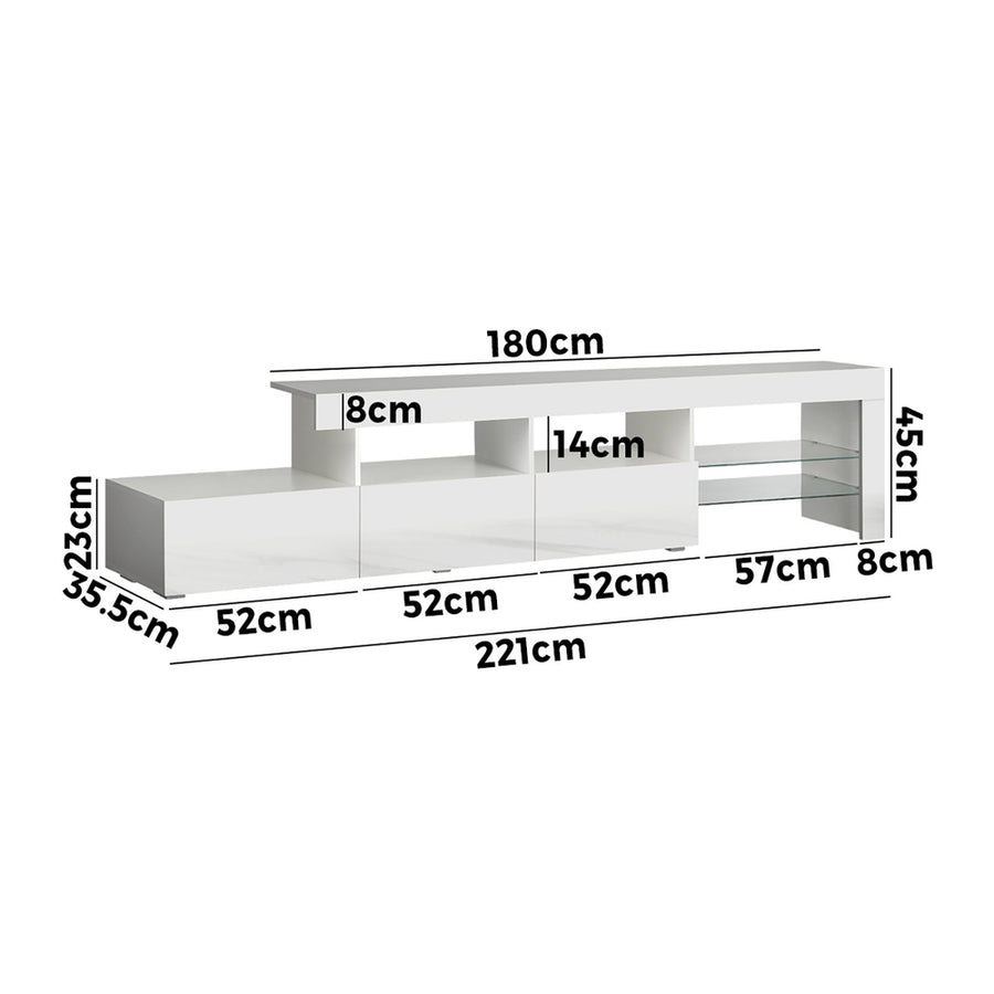 Oikiture TV Stand Cabinet Entertainment Unit RGB LED Gloss White 220cm, image 7
