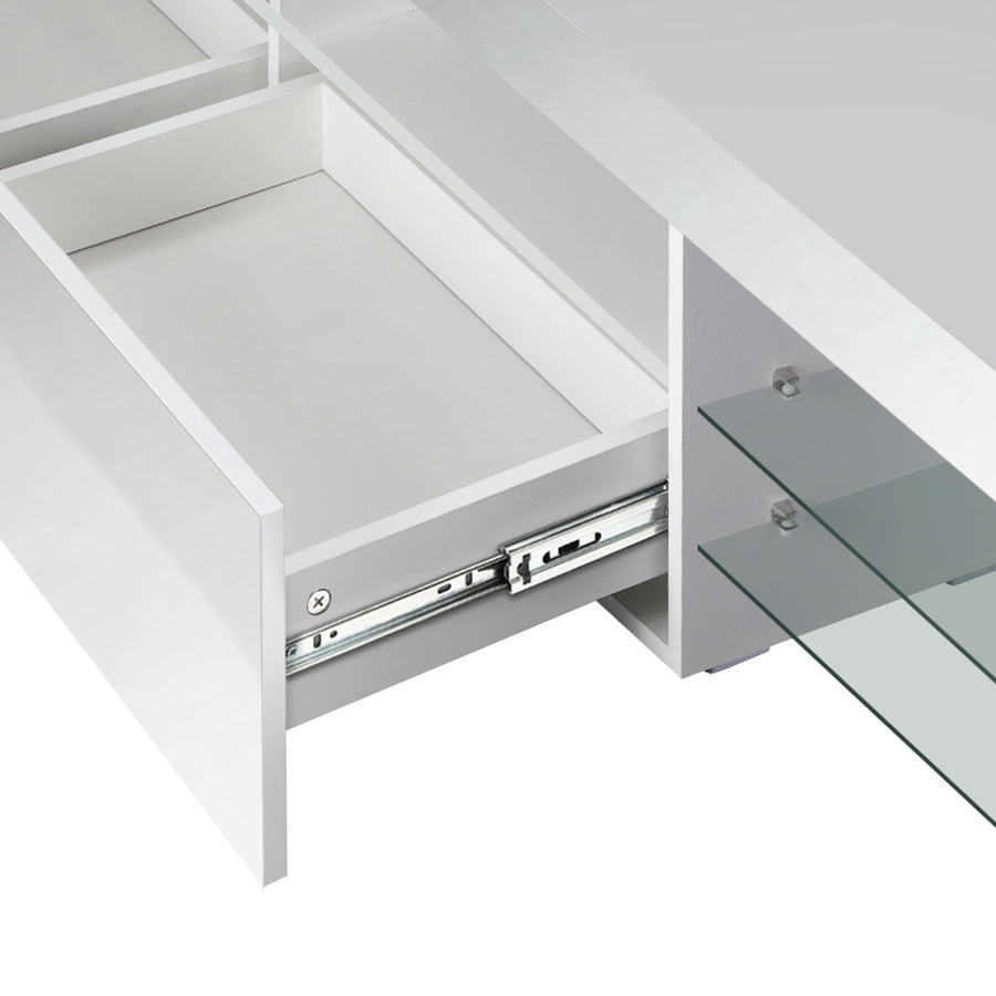 Oikiture TV Stand Cabinet Entertainment Unit RGB LED Gloss White 220cm, image 4