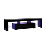 Oikiture Entertainment Unit TV Stand Cabinet LED RGB Gloss Black 180CM