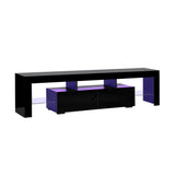 Oikiture Entertainment Unit TV Stand Cabinet LED RGB Gloss Black 180CM
