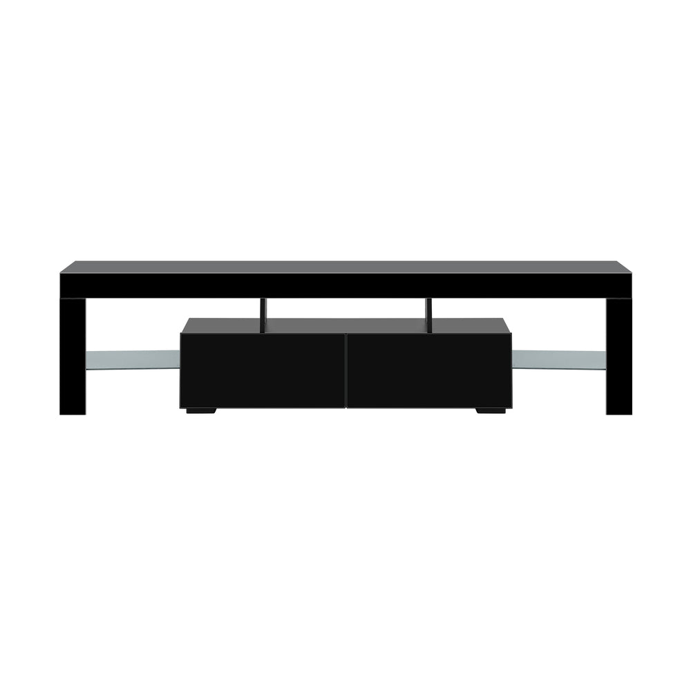Oikiture Entertainment Unit TV Stand Cabinet LED RGB Gloss Black 180CM