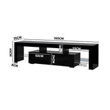 Oikiture Entertainment Unit TV Stand Cabinet LED RGB Gloss Black 180CM