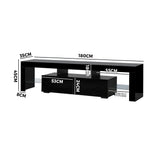 Oikiture Entertainment Unit TV Stand Cabinet LED RGB Gloss Black 180CM - Top-Down View