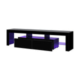Oikiture Entertainment Unit TV Stand Cabinet LED RGB Gloss Black 180CM - Side View