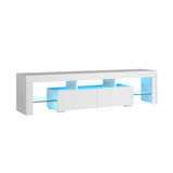 Oikiture Entertainment Unit TV Stand Cabinet LED RGB Gloss White 180CM