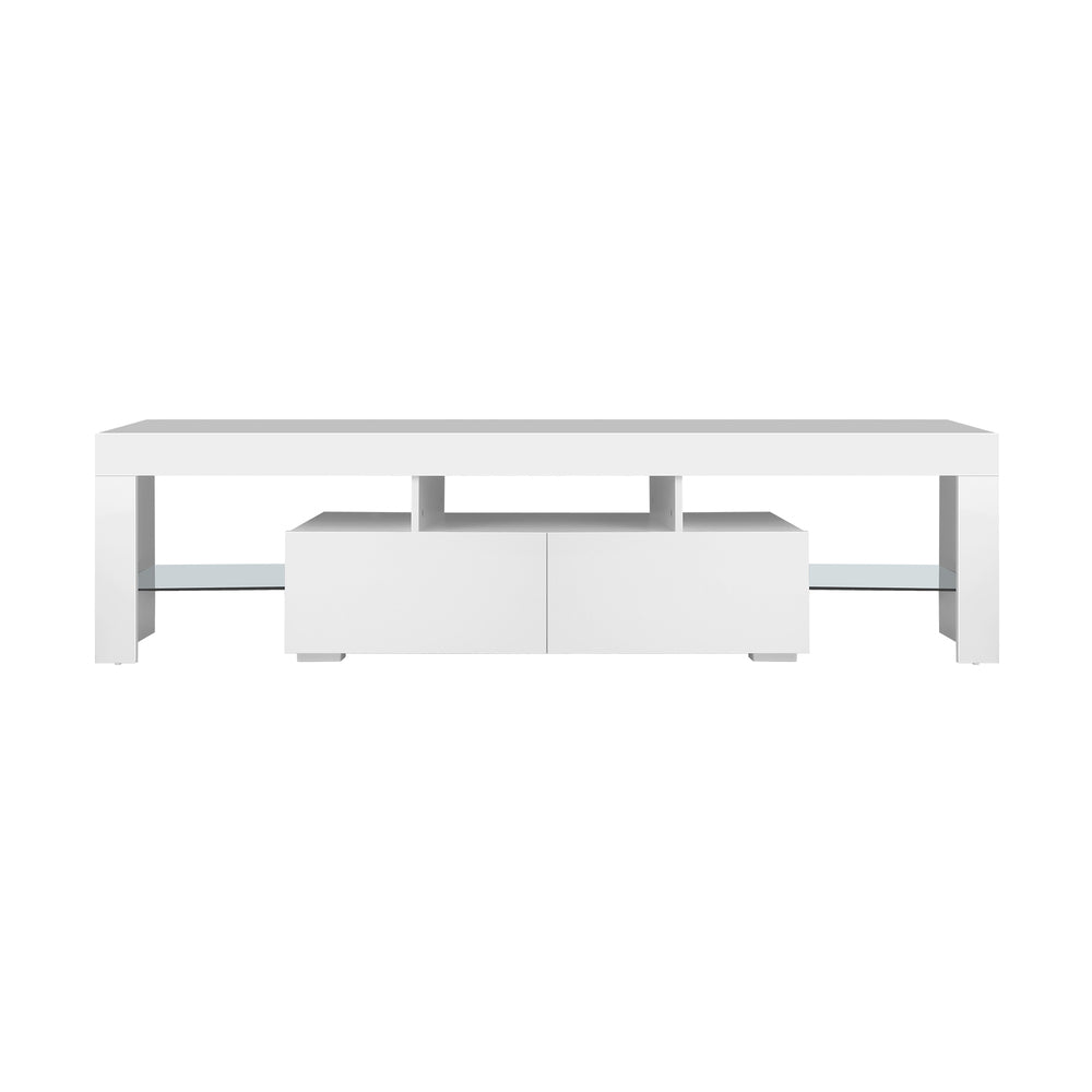Oikiture Entertainment Unit TV Stand Cabinet LED RGB Gloss White 180CM