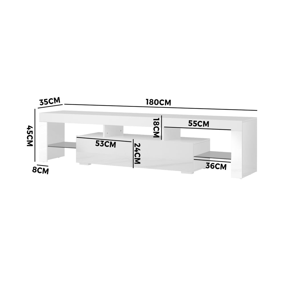 Oikiture Entertainment Unit TV Stand Cabinet LED RGB Gloss White 180CM