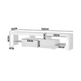 Oikiture Entertainment Unit TV Stand Cabinet LED RGB Gloss White 180CM - Rear View