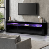 Oikiture TV Stand Cabinet Entertainment Unit RGB LED Gloss Black 180CM - Side View