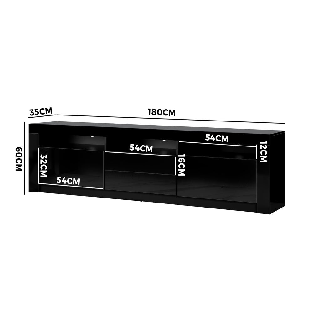 Oikiture TV Stand Cabinet Entertainment Unit RGB LED Gloss Black 180CM
